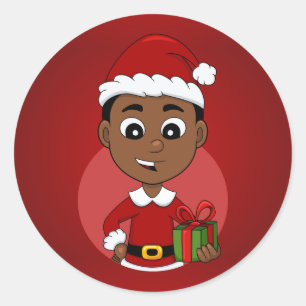 Cute African American Kerstboy cartoon Ronde Sticker
