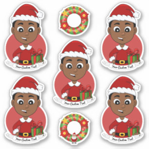 Cute African American Kerstboy cartoon Sticker