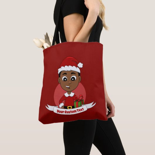 Cute African American Kerstboy cartoon Tote Bag (Dichtbij)