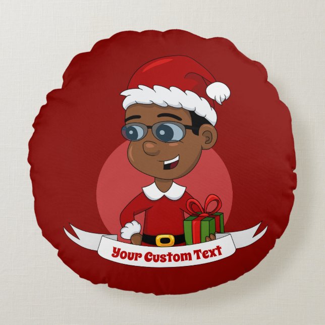 Cute African American Kerstboy met een bril Rond Kussen (Voorkant)