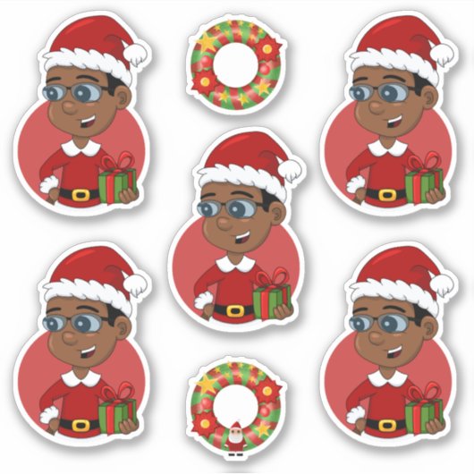 Cute African American Kerstboy met een bril Sticker (Voorkant)