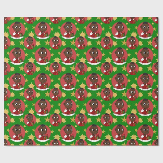 Cute African American Kerstmis cartoon Cadeaupapier (Vlak)