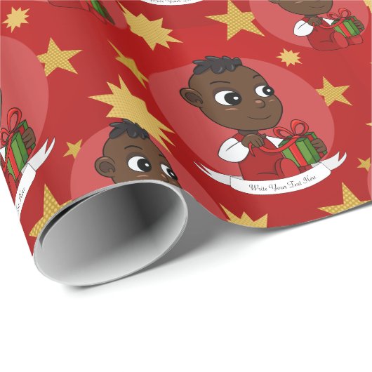 Cute African American Kerstmis cartoon Cadeaupapier (Rol Hoek)