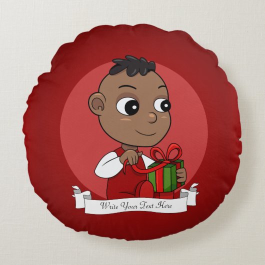 Cute African American Kerstmis cartoon Rond Kussen (Voorkant)