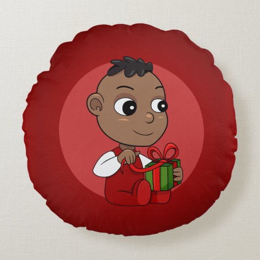 Cute African American Kerstmis cartoon Rond Kussen (Voorkant)