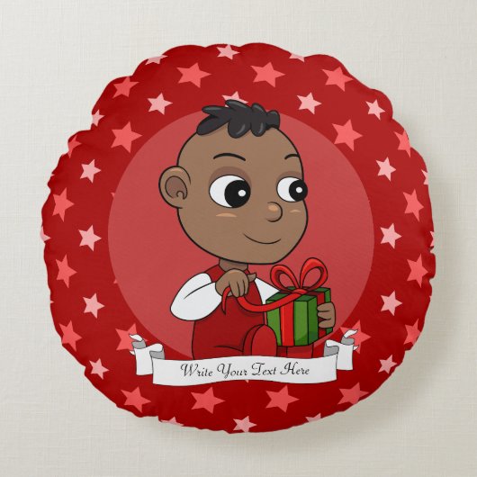 Cute African American Kerstmis cartoon Rond Kussen (Voorkant)