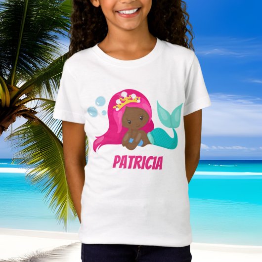 Cute African American mermaid add name t shirt