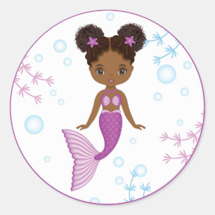 Cute African American Mermaid Round Sticker