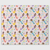 Cute African American Mermaids Waves Starfish Zee Cadeaupapier (Vlak)