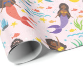 Cute African American Mermaids Waves Starfish Zee Cadeaupapier (Rol Hoek)