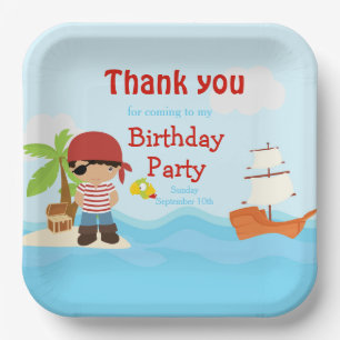 Cute African American Pirate Boy in Red Birthday Papieren Bordje