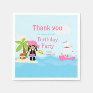 Cute African American Pirate Girl in Pink Birthday Servet