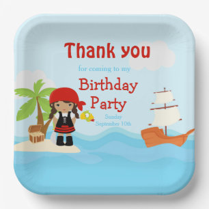 Cute African American Pirate Girl in Red Birthday Papieren Bordje