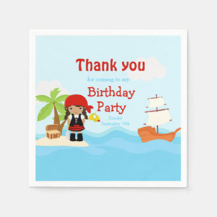 Cute African American Pirate Girl in Red Birthday Servet