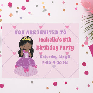 Cute African American Princess Girl Birthday Party Kaart