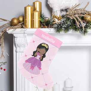 Cute African American Princess Girl Pink Kinder Kleine Kerstsok