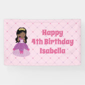 Cute African American Princess Pink Birthday Party Spandoek (Horizontaal)