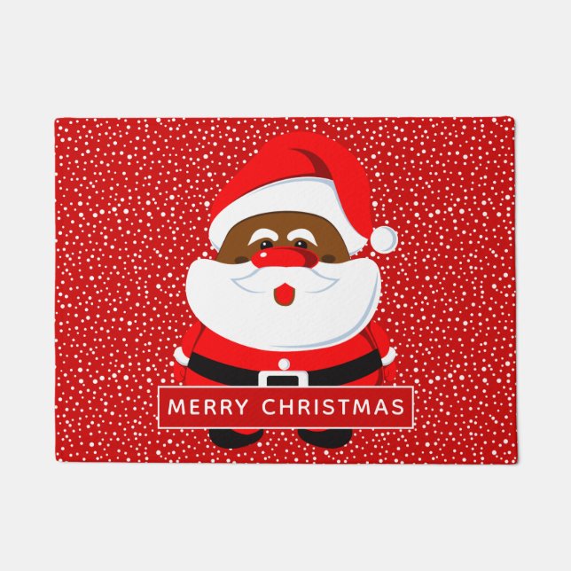 Cute African-American Santa Claus Kerstmis Deurmat (Voorkant)