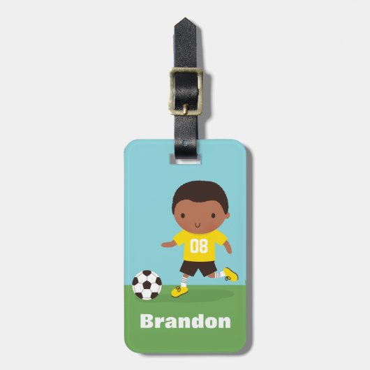 Cute African American Soccer Boy Bagagelabel (Voorkant verticaal)