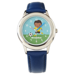 Cute African American Soccer Footballer Boy Horloge