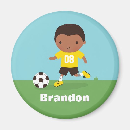 Cute African American Soccer Footballer Boy Magnet (Voorkant)