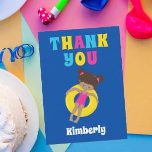 Cute African American Swim Girl Personalized Pool Bedankkaart