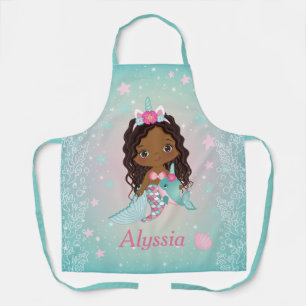 Cute African American Unicorn Mermaid Apron Schort