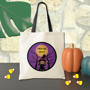 Cute African American Witch Trick-or-Treat Bag Tote Bag