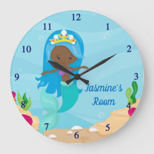 Cute African Mermaid Beach Girl Kinder Room Grote Klok