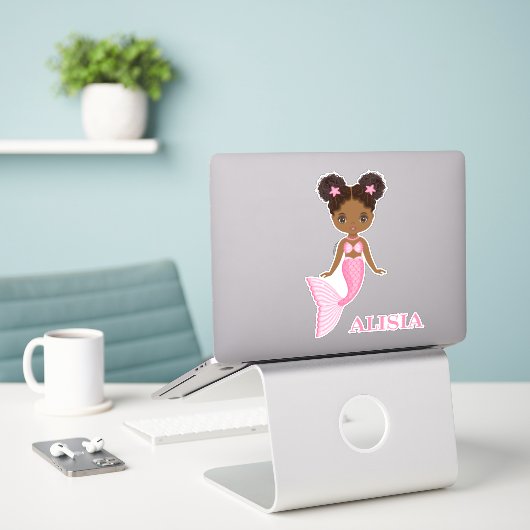 Cute African Mermaid Vinyl Sticker (Laptop op bureau)