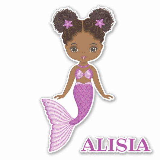 Cute African Mermaid Vinyl Sticker (Voorkant)