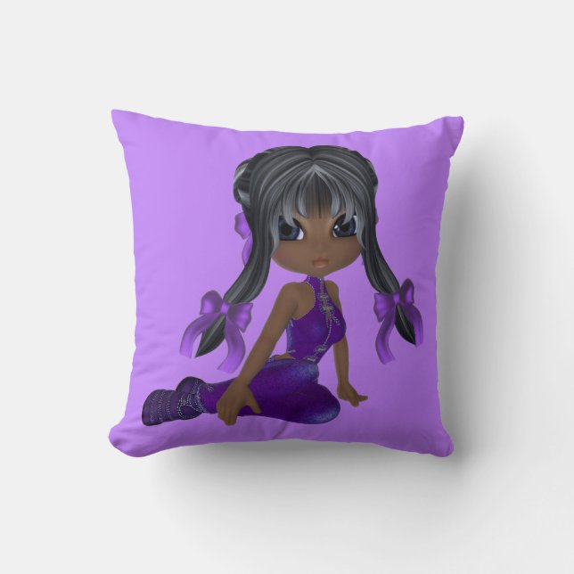 Cute African Paars Girl Pillow Kussen (Voorkant)