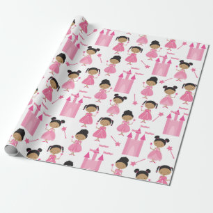 Cute African Pink Princess Wrapping Paper Cadeaupapier
