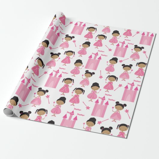 Cute African Pink Princess Wrapping Paper Cadeaupapier (Uitgerold)