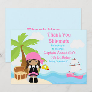 Cute African Pirate Girl Birthday Party Bedankkaart