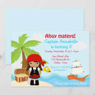 Cute African Pirate Girl Birthday Party Kaart