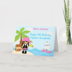 Cute African Pirate Girl Birthday Party Kaart