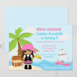 Cute African Pirate Girl Birthday Party Kaart