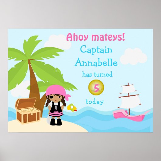 Cute African Pirate Girl Birthday Poster (Voorkant)
