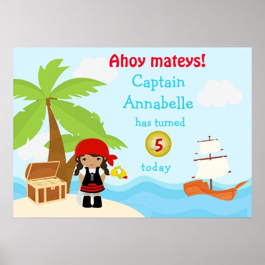 Cute African Pirate Girl Birthday Poster (Voorkant)