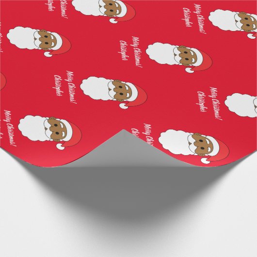 Cute African Santa Claus Merry Xmas Red Cadeaupapier (Hoek)