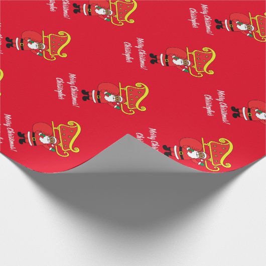 Cute African Santa Claus Xmas Sleigh Red Cadeaupapier (Hoek)