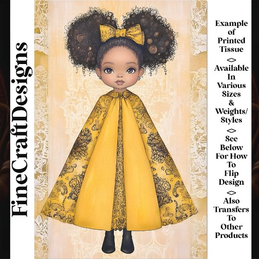 Cute Afro-Amerikaanse Pop, Gele AM8 Decoupage Tissuepapier