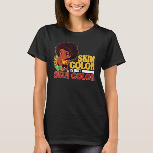 Cute Afro Girl Chibi Positive Black Pride Skin Col T-shirt (Voorkant)