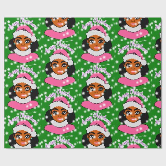 Cute Afro Girl Kerstmis Cadeaupapier (Vlak)