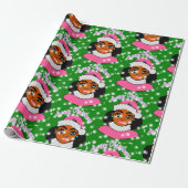 Cute Afro Girl Kerstmis Cadeaupapier (Uitgerold)
