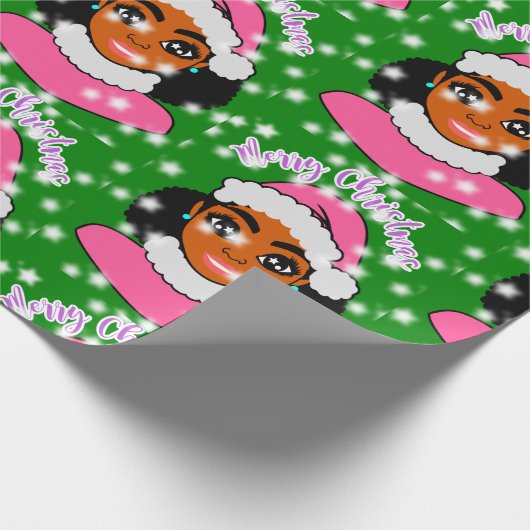 Cute Afro Girl Kerstmis Cadeaupapier (Hoek)