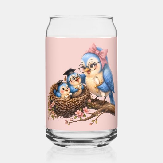 Cute Afstudeervogel Drinkset Blikvorm Glas (Voorkant)