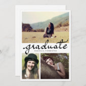 Cute Afstuderen Calligrafie Drie Foto's Kaart (Voorkant / Achterkant)