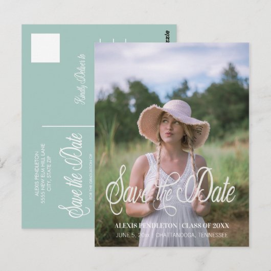 Cute Afstuderen Save the Date Girl Photo Briefkaart (Voorkant / Achterkant)